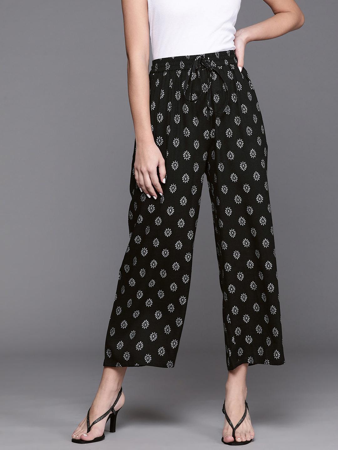 Black Printed Rayon Palazzos - ShopLibas