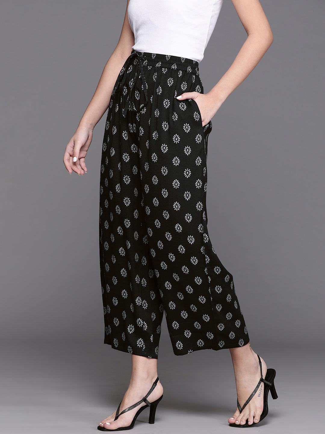 Black Printed Rayon Palazzos - ShopLibas