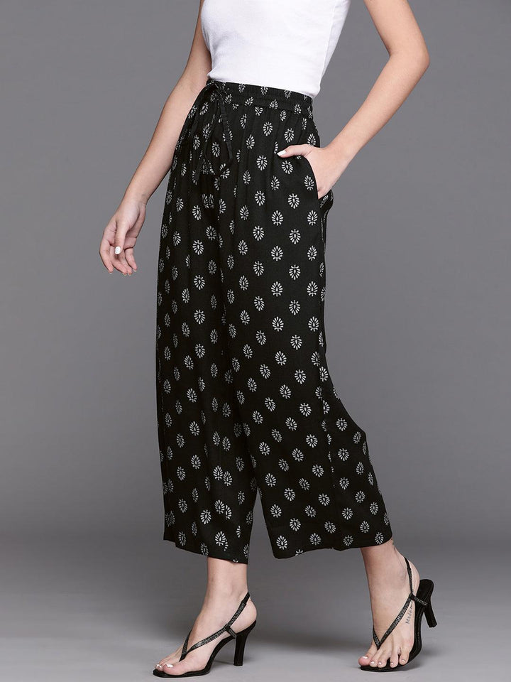 Black Printed Rayon Palazzos