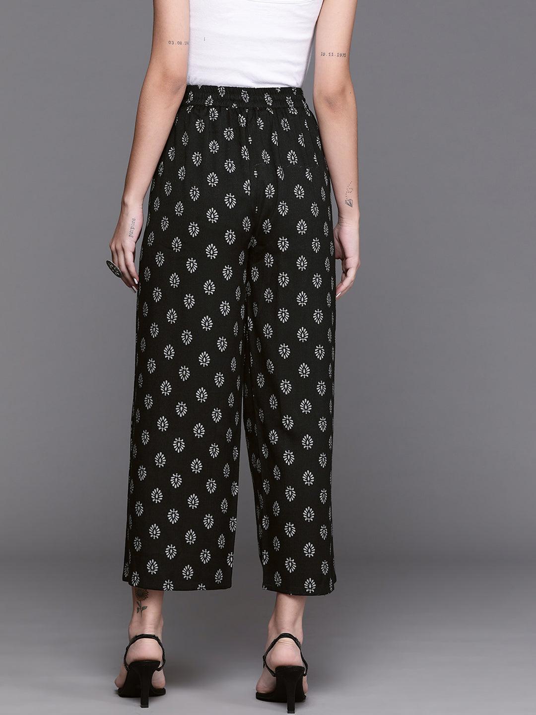 Black Printed Rayon Palazzos - ShopLibas