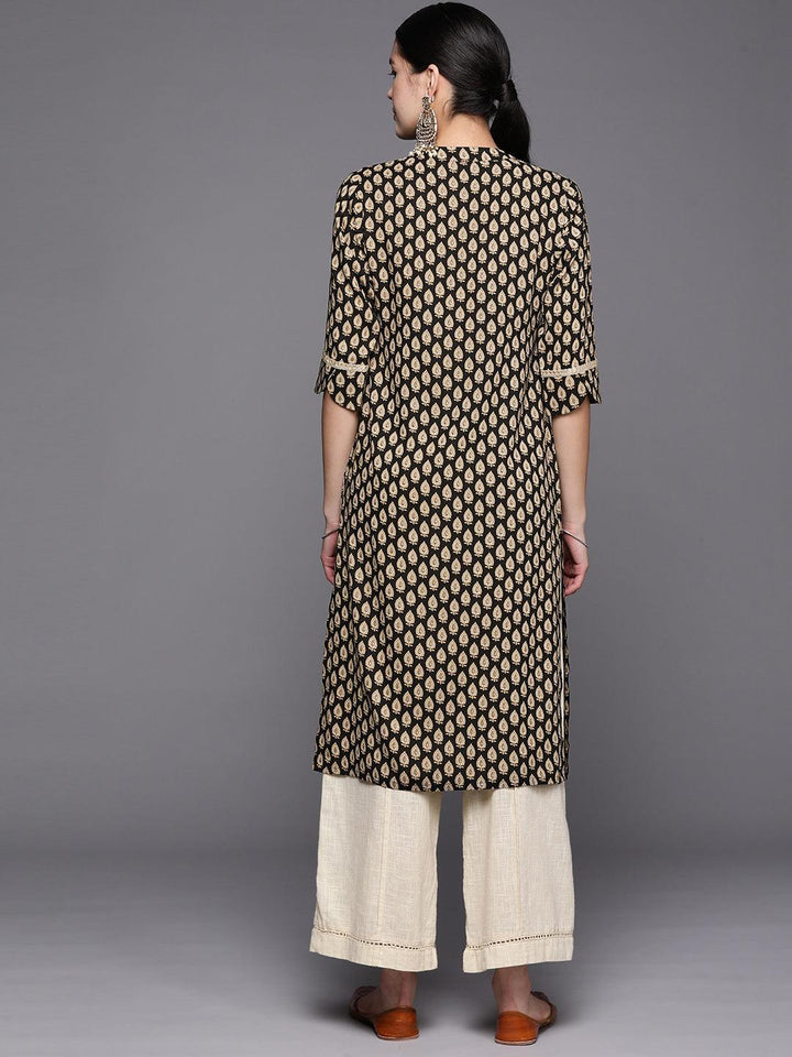 Black Printed Rayon Straight Kurta