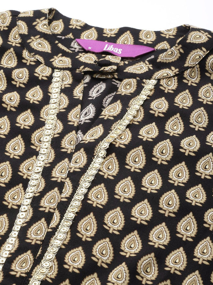 Black Printed Rayon Straight Kurta