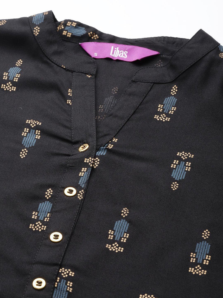 Black Printed Rayon Straight Kurta
