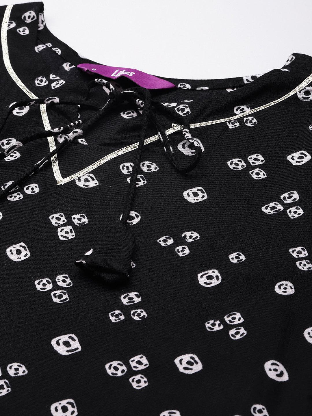 Black Printed Rayon Straight Kurta - Libas