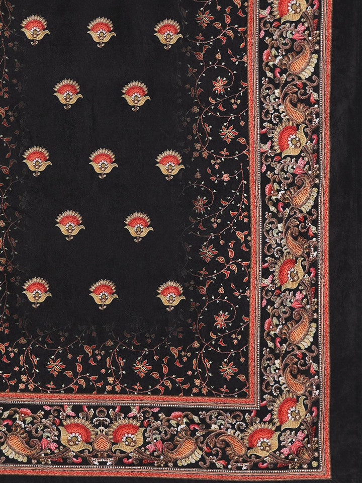 Black Printed Velvet Straight Kurta With Dupatta