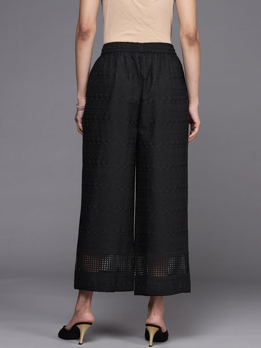 Black Self Design Cotton Palazzos - ShopLibas