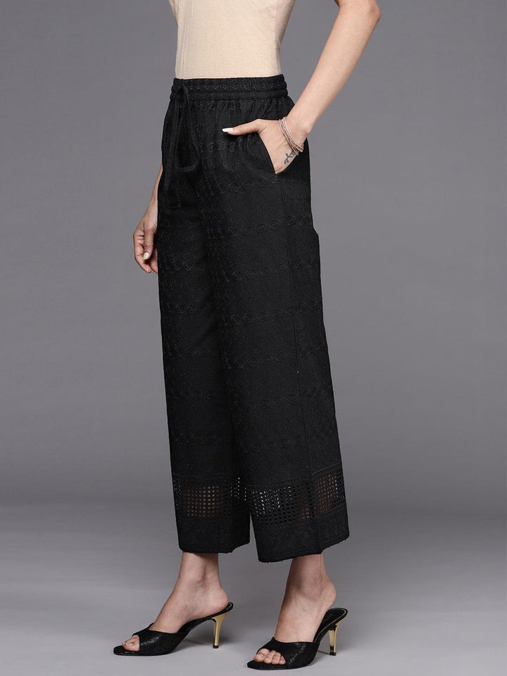Black Self Design Cotton Palazzos