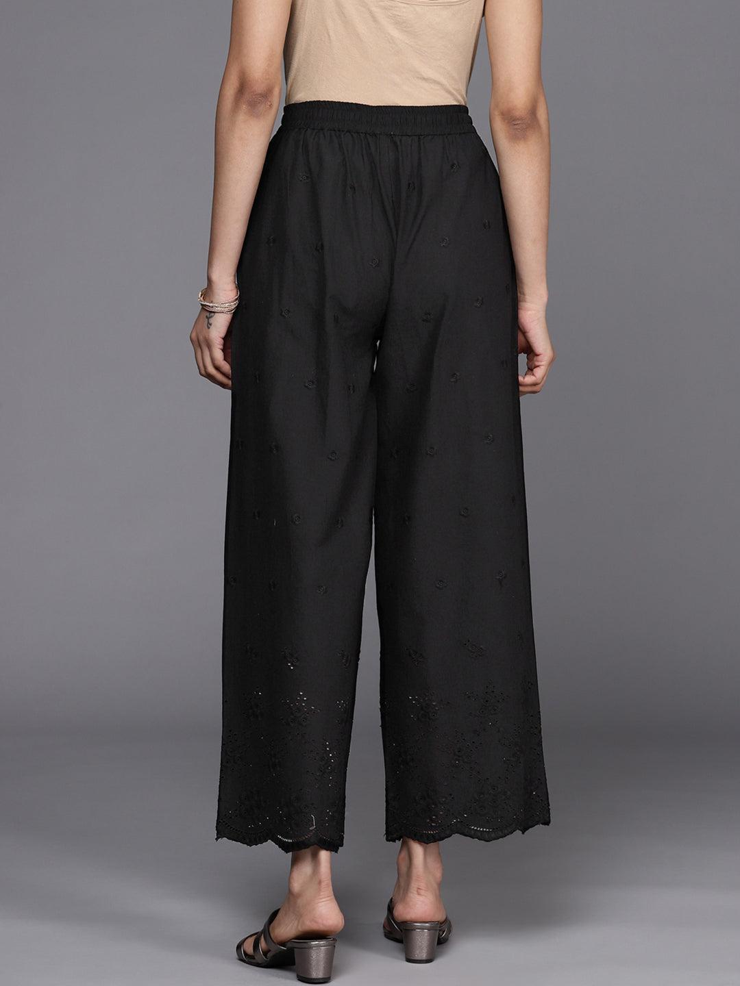 Black Self Design Cotton Palazzos - ShopLibas