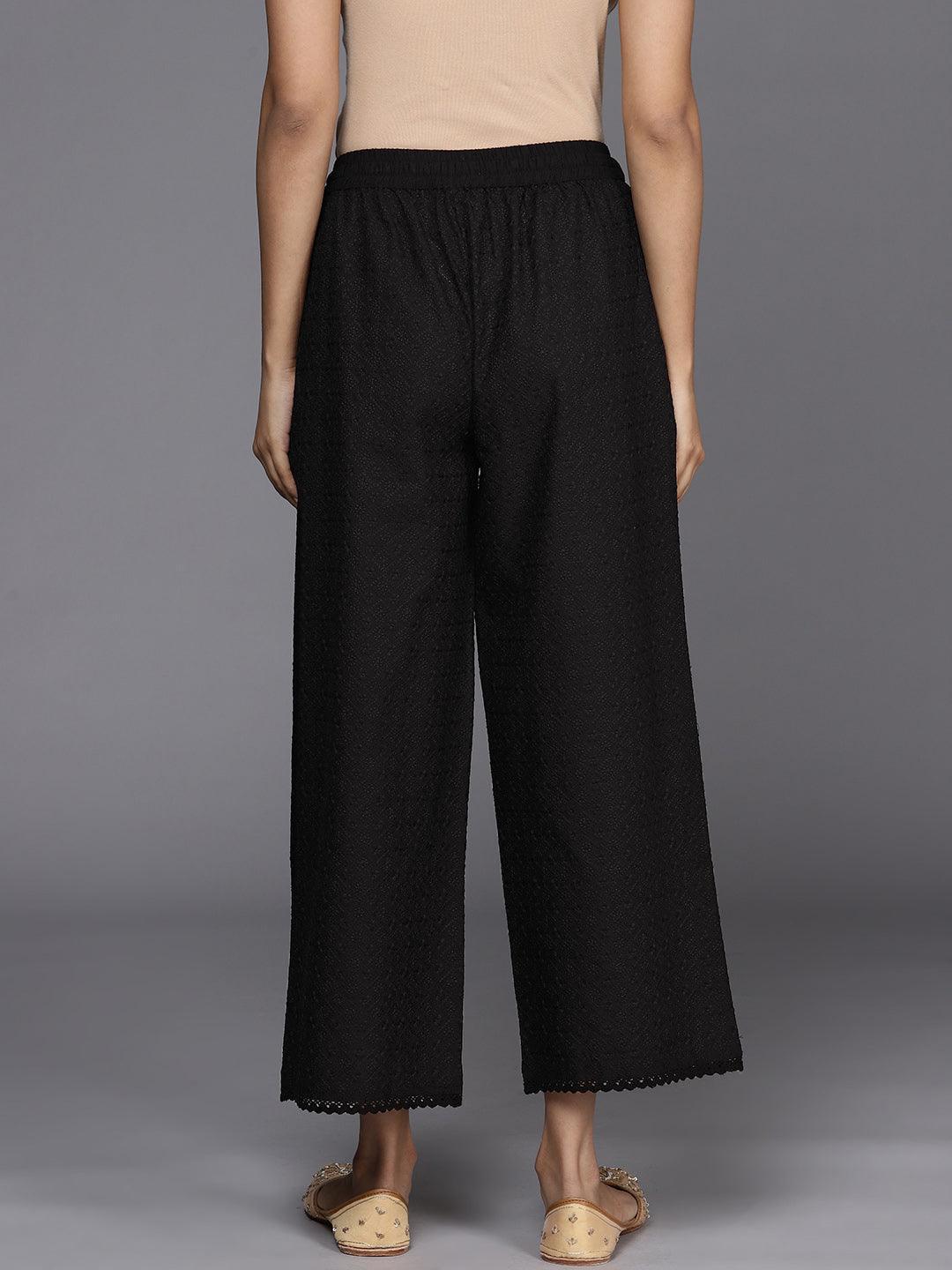 Black Self Design Cotton Palazzos - ShopLibas