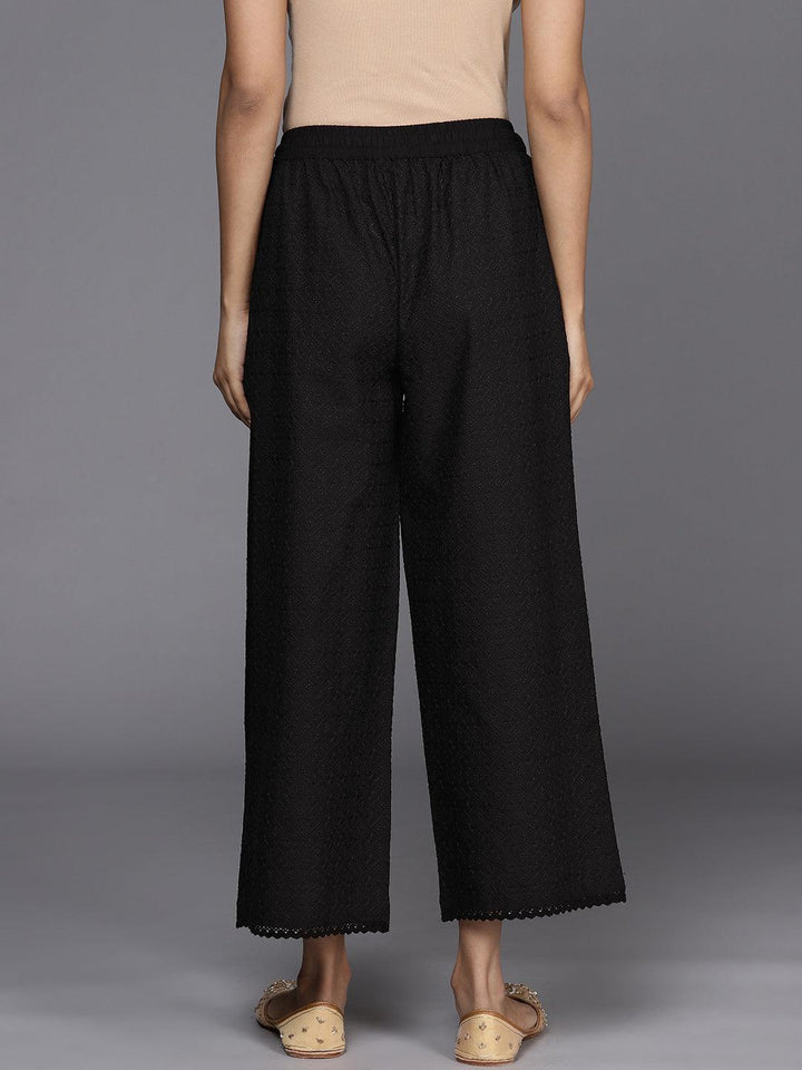 Black Self Design Cotton Palazzos