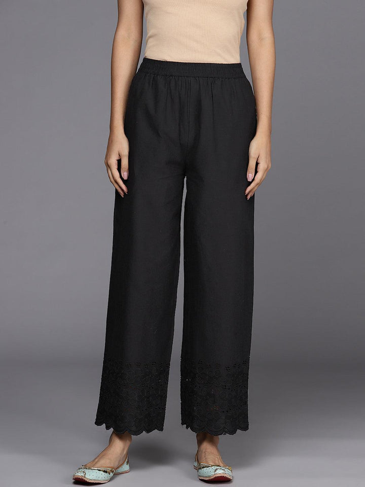 Black Solid Cotton Palazzos