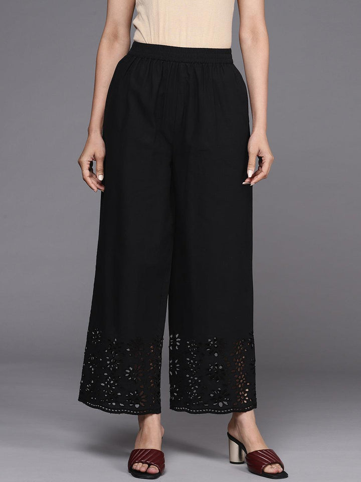 Black Solid Cotton Palazzos