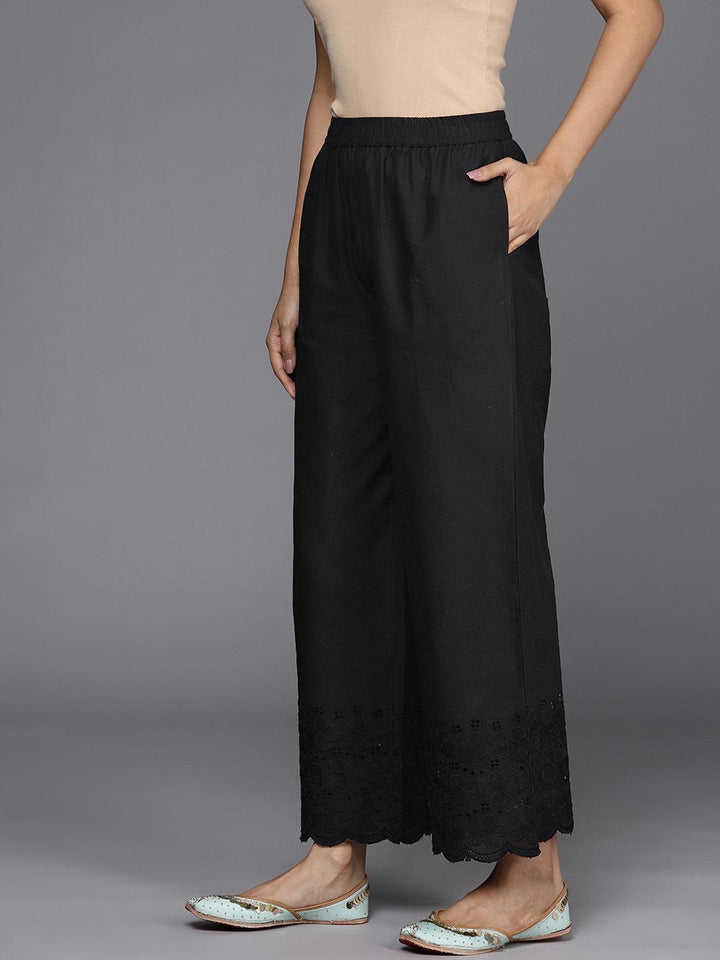 Black Solid Cotton Palazzos
