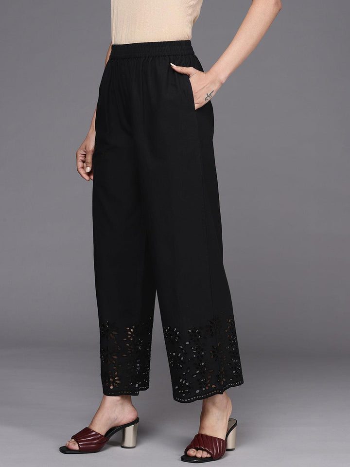 Black Solid Cotton Palazzos