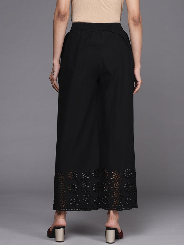 Black Solid Cotton Palazzos