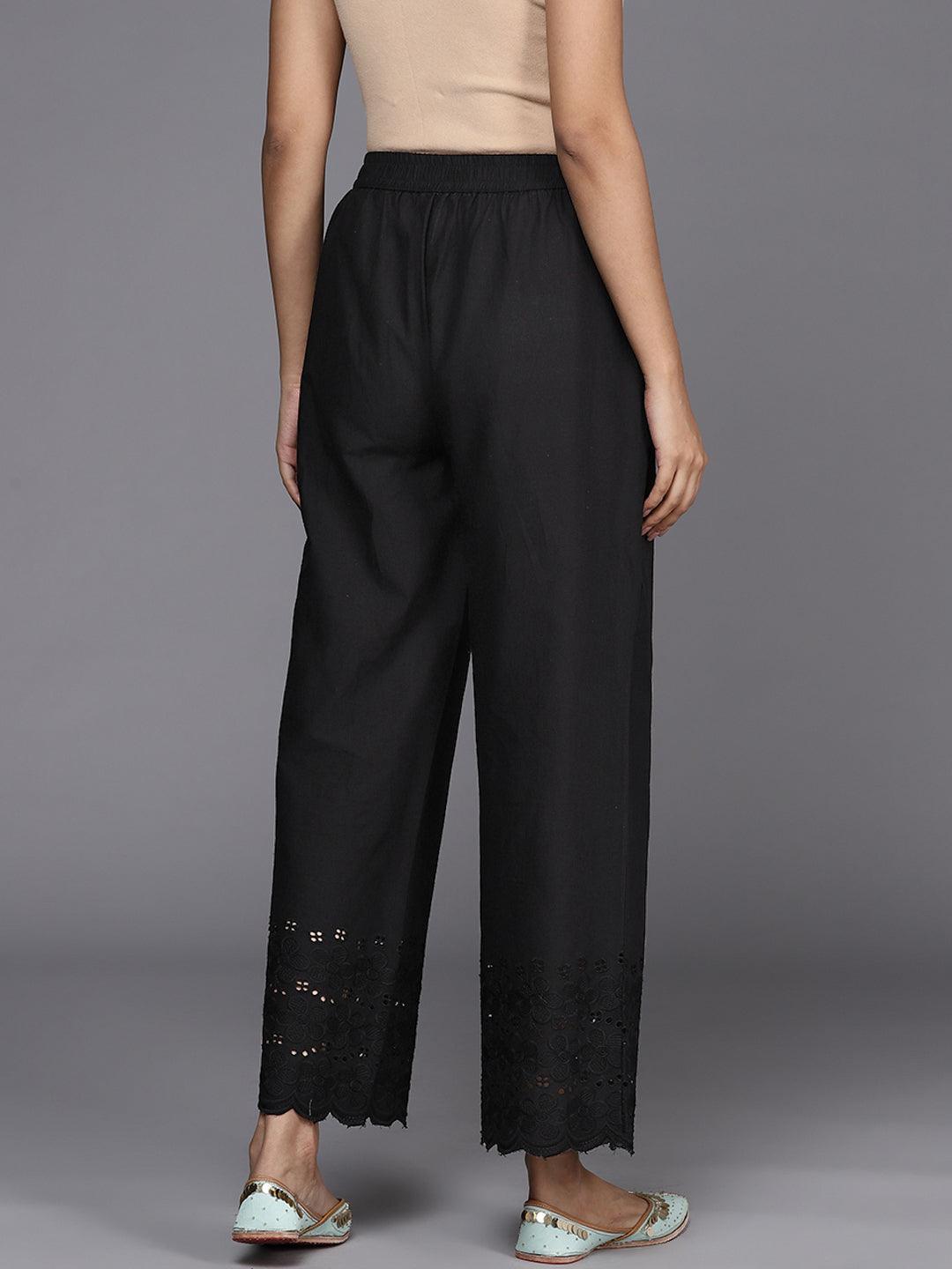 Black Solid Cotton Palazzos - ShopLibas