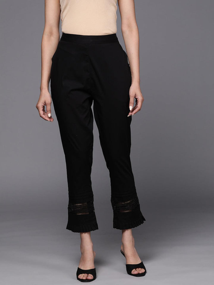 Black Solid Cotton Trousers