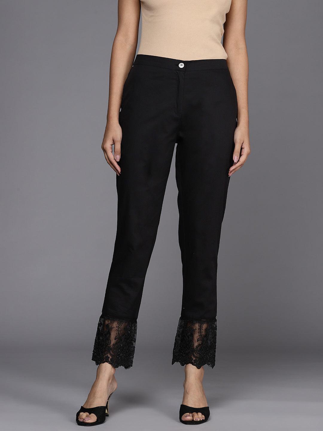 Black Solid Cotton Trousers - ShopLibas