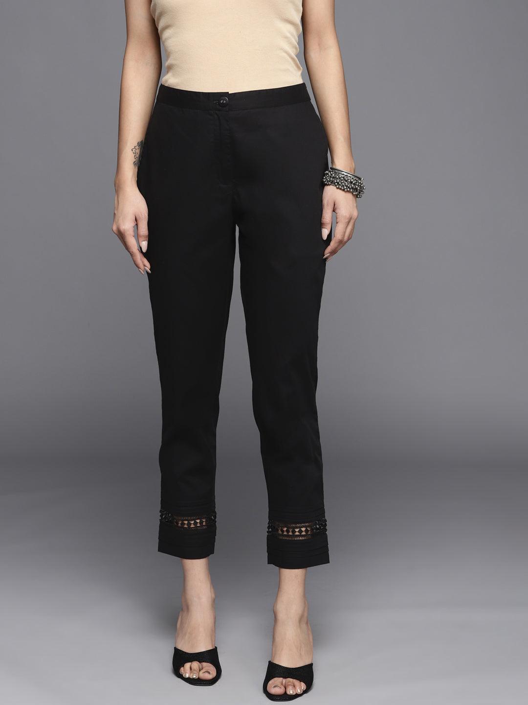 Black Solid Cotton Trousers - ShopLibas