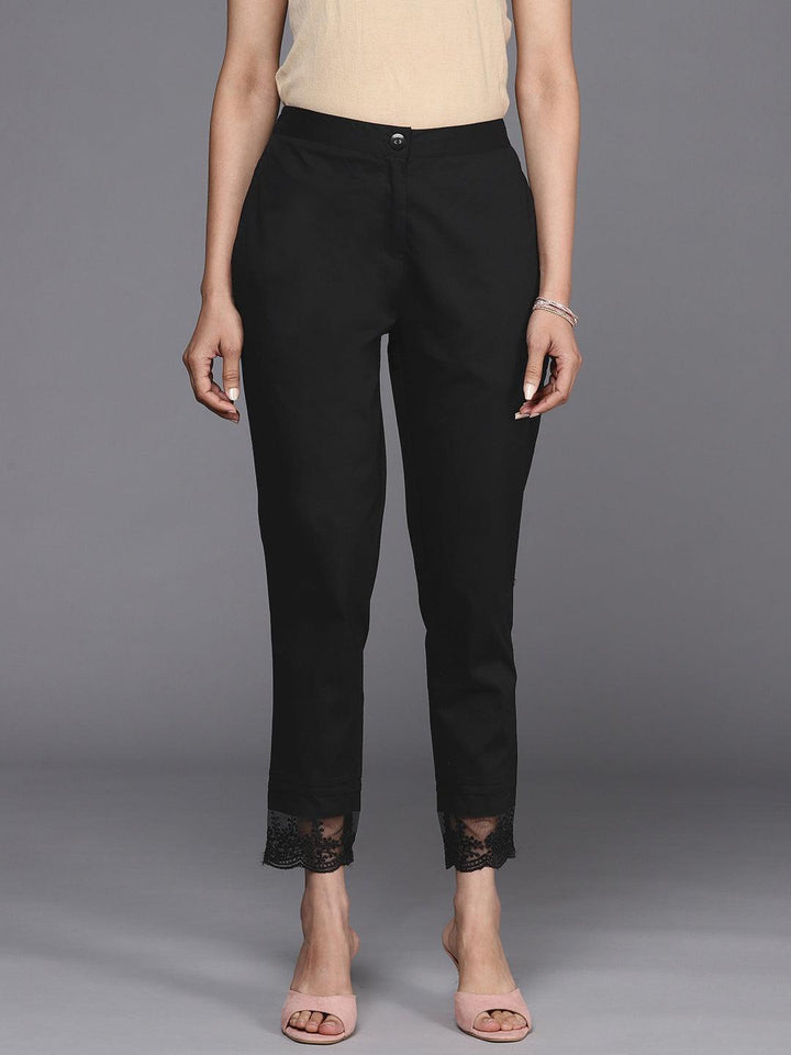 Black Solid Cotton Trousers