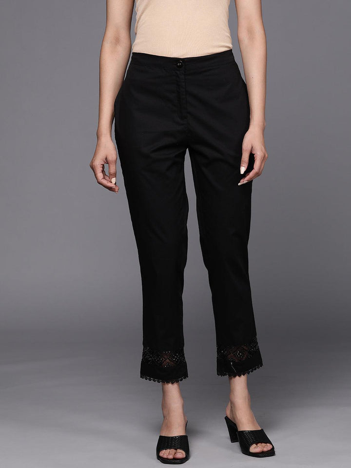 Black Solid Cotton Trousers