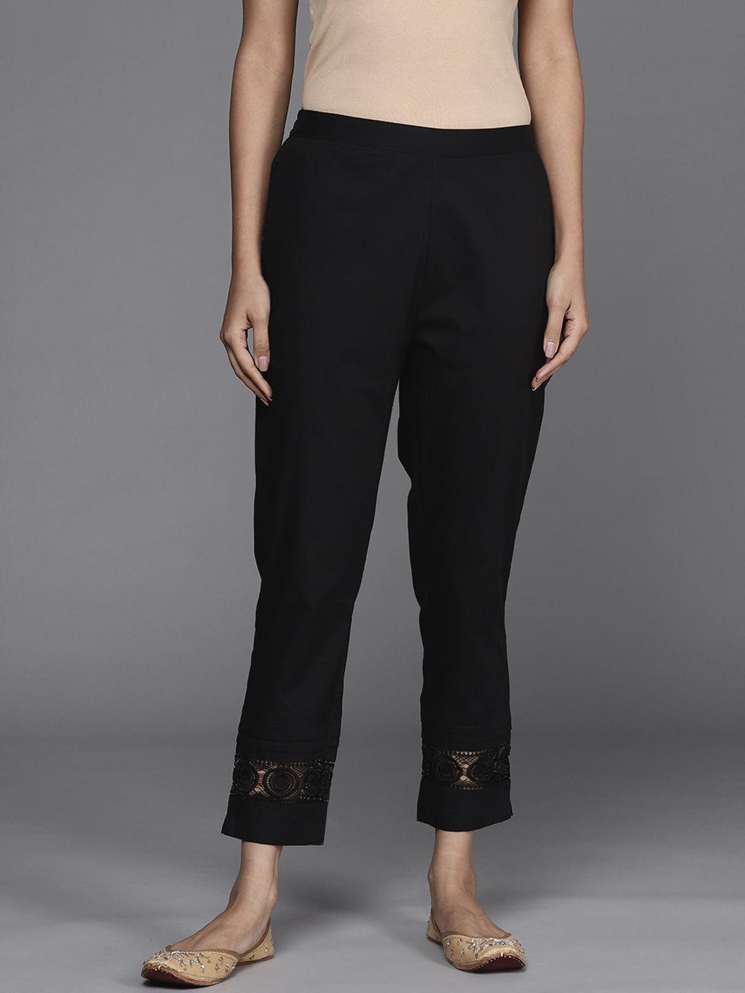 Black Solid Cotton Trousers - ShopLibas