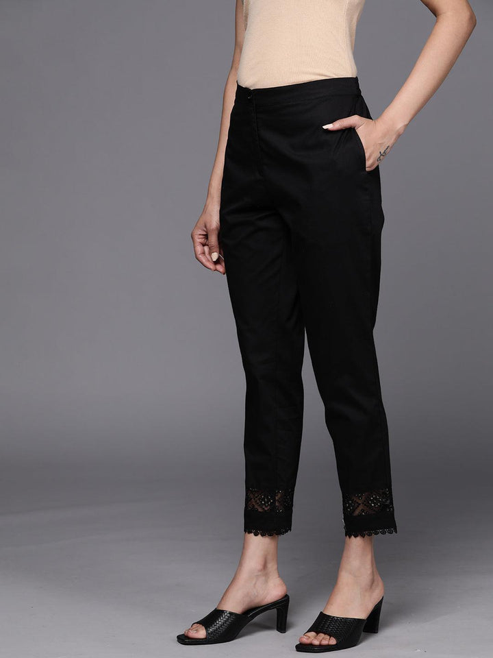 Black Solid Cotton Trousers