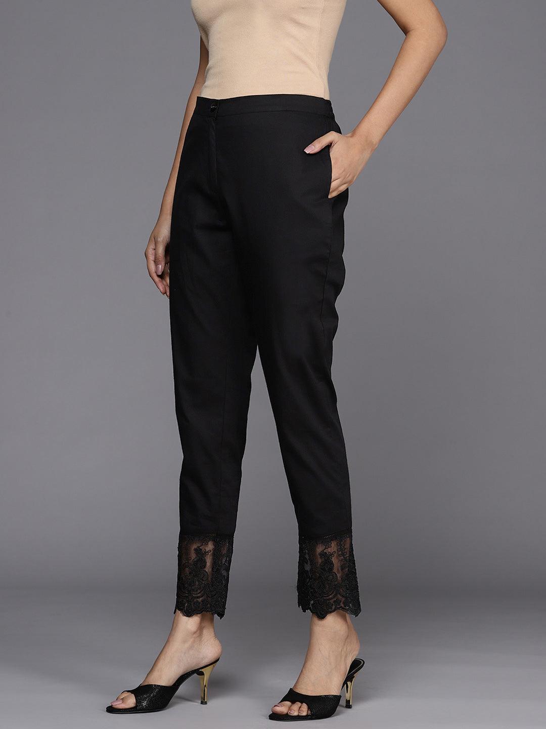 Black Solid Cotton Trousers - ShopLibas