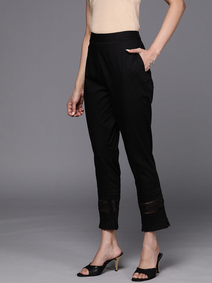 Black Solid Cotton Trousers