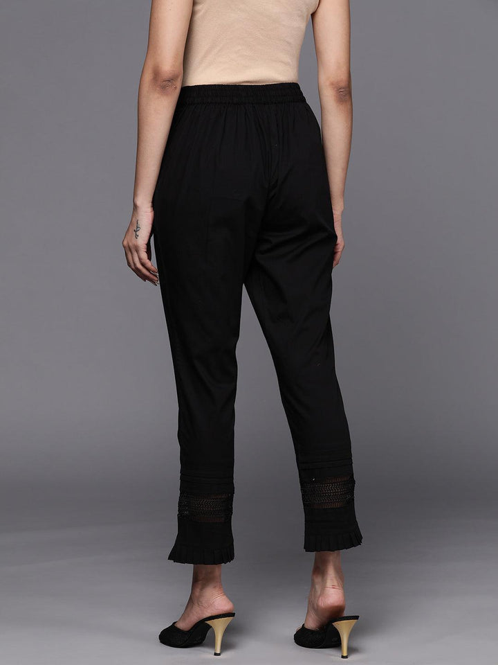 Black Solid Cotton Trousers