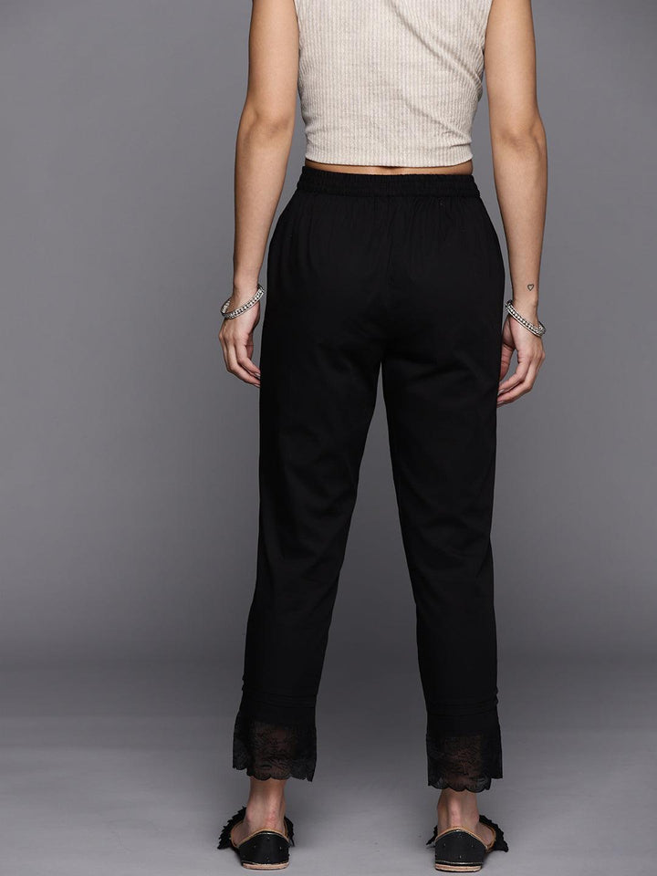 Black Solid Cotton Trousers