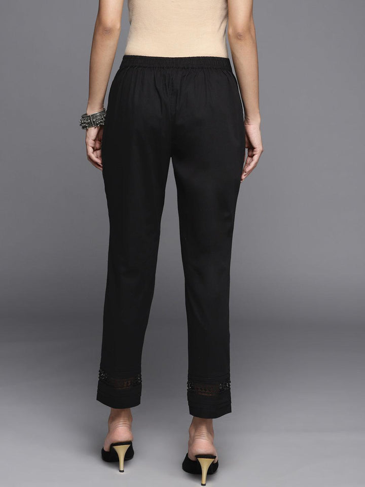 Black Solid Cotton Trousers