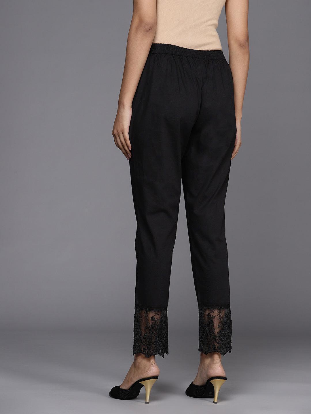 Black Solid Cotton Trousers - ShopLibas
