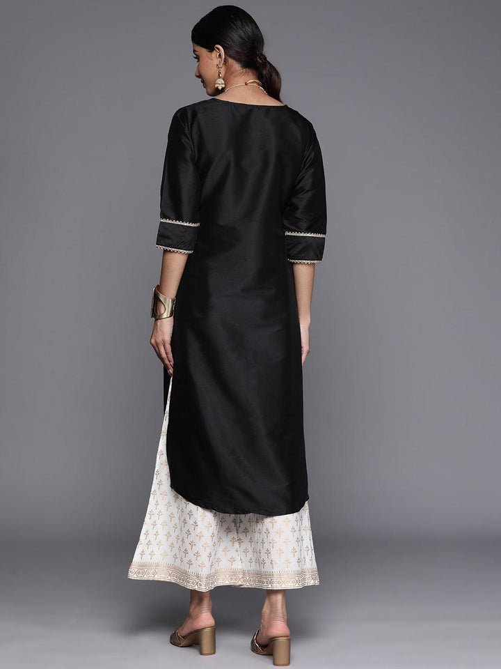 Black Solid Silk Straight Kurta
