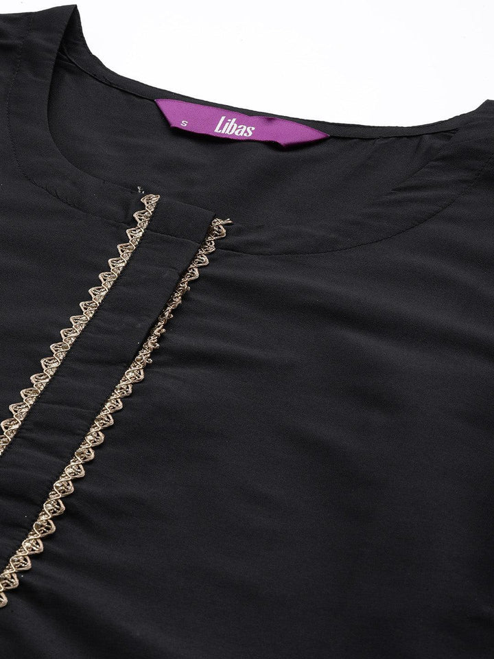 Black Solid Silk Straight Kurta