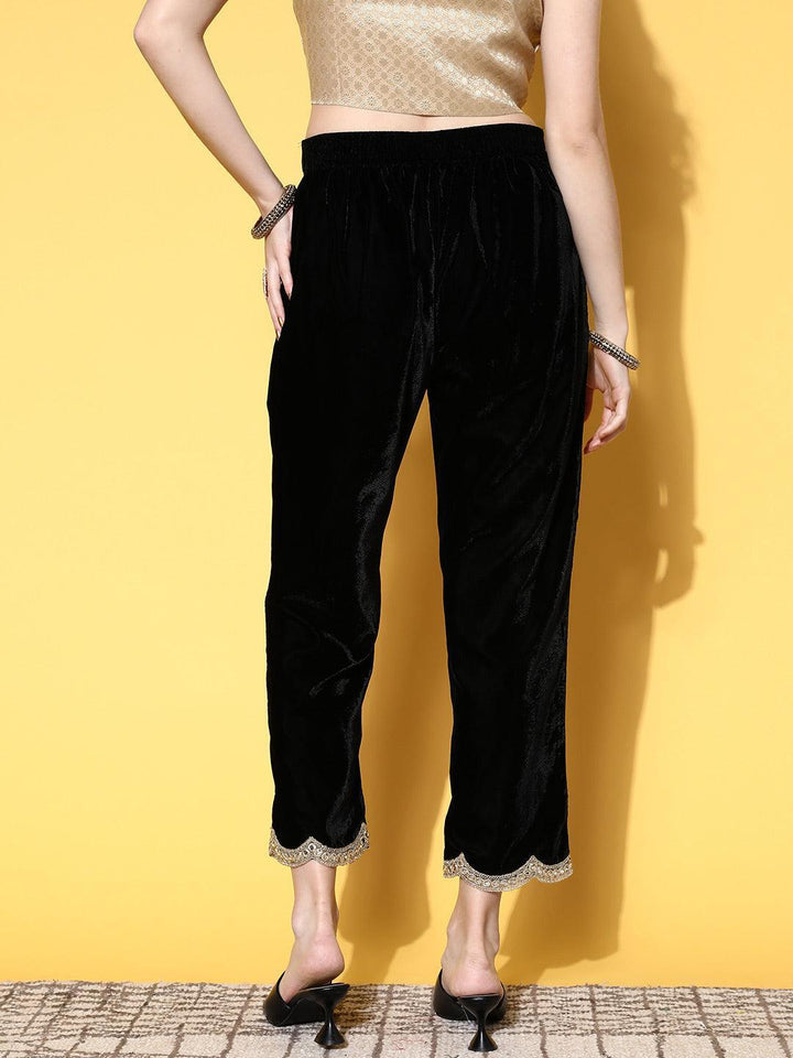 Black Solid Velvet Trousers