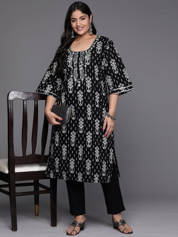 Black Yoke Design Cotton Straight Kurta