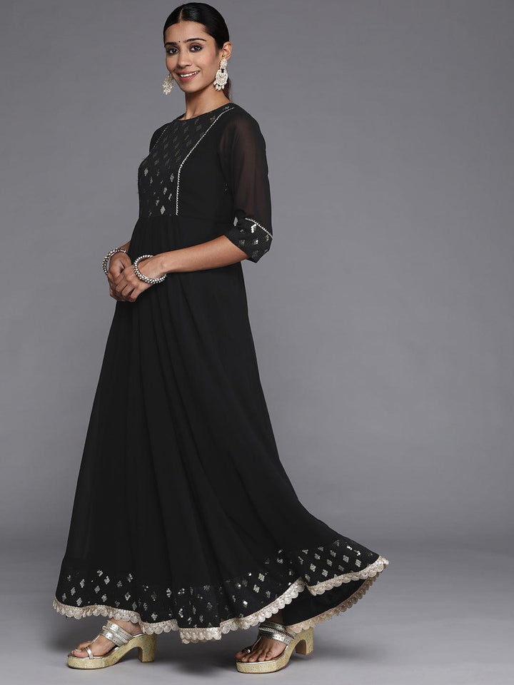 Black Yoke Design Georgette Anarkali Kurta With Churidar & Dupatta