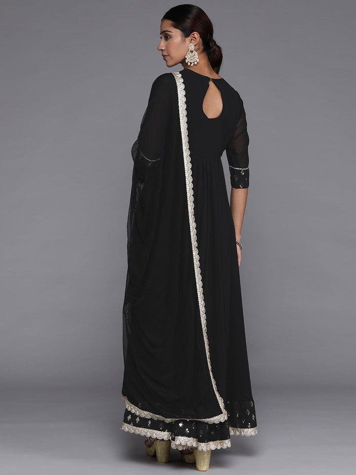 Black Yoke Design Georgette Anarkali Kurta With Churidar & Dupatta
