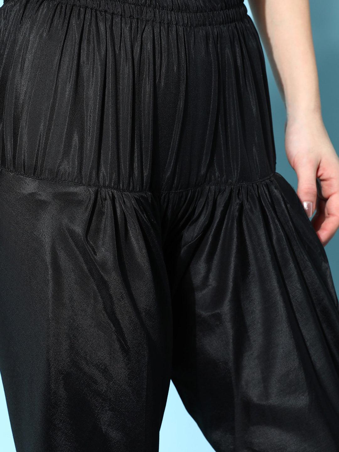 Black Yoke Design Georgette Anarkali Churidar Suit Set - Libas