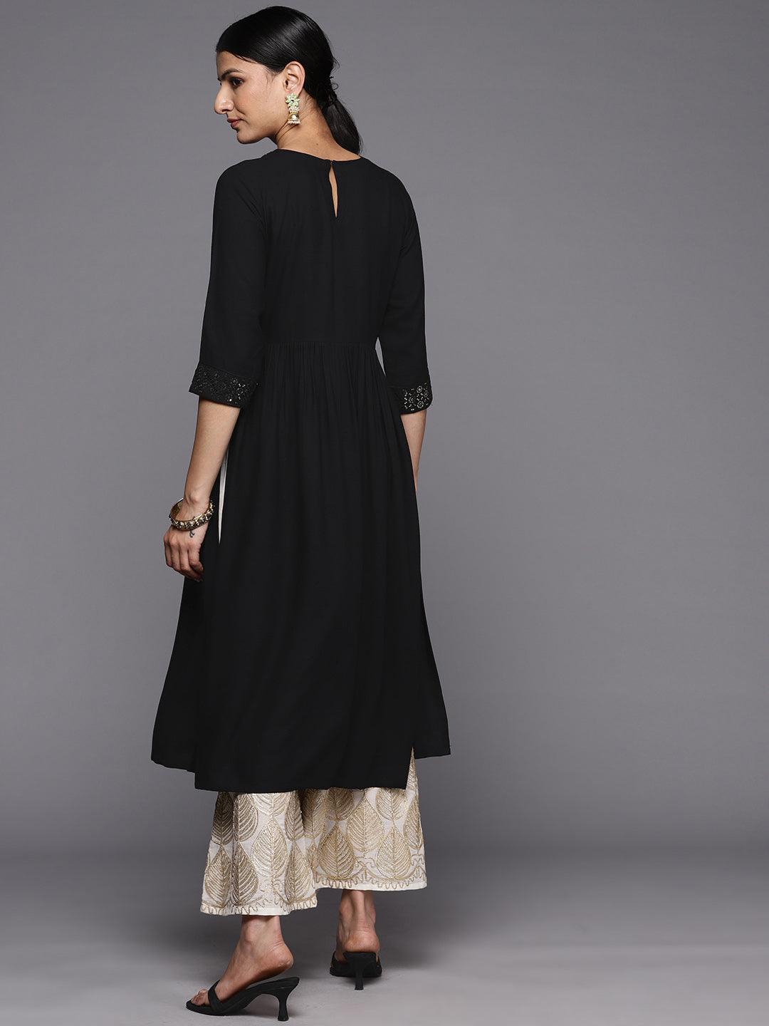 Black Yoke Design Rayon A-Line Kurta - Libas