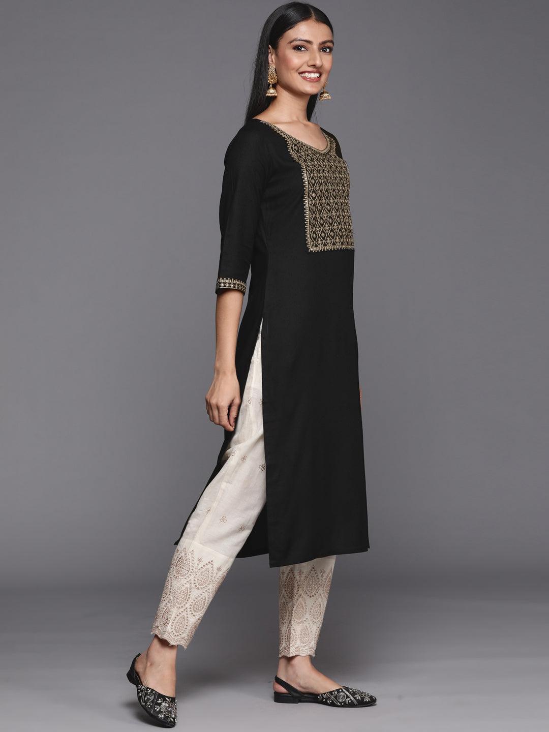 Black Yoke Design Rayon Straight Kurta - ShopLibas