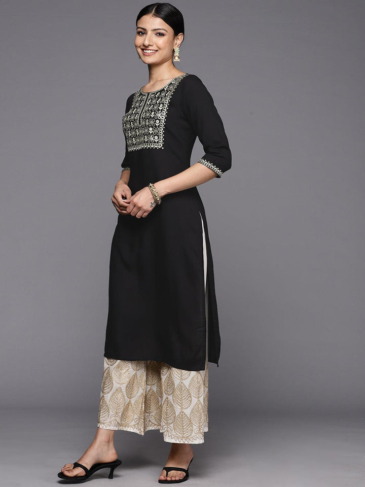 Black Printed Rayon Straight Kurta