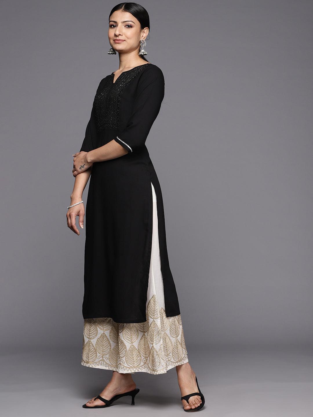 Black Yoke Design Rayon Straight Kurta - ShopLibas