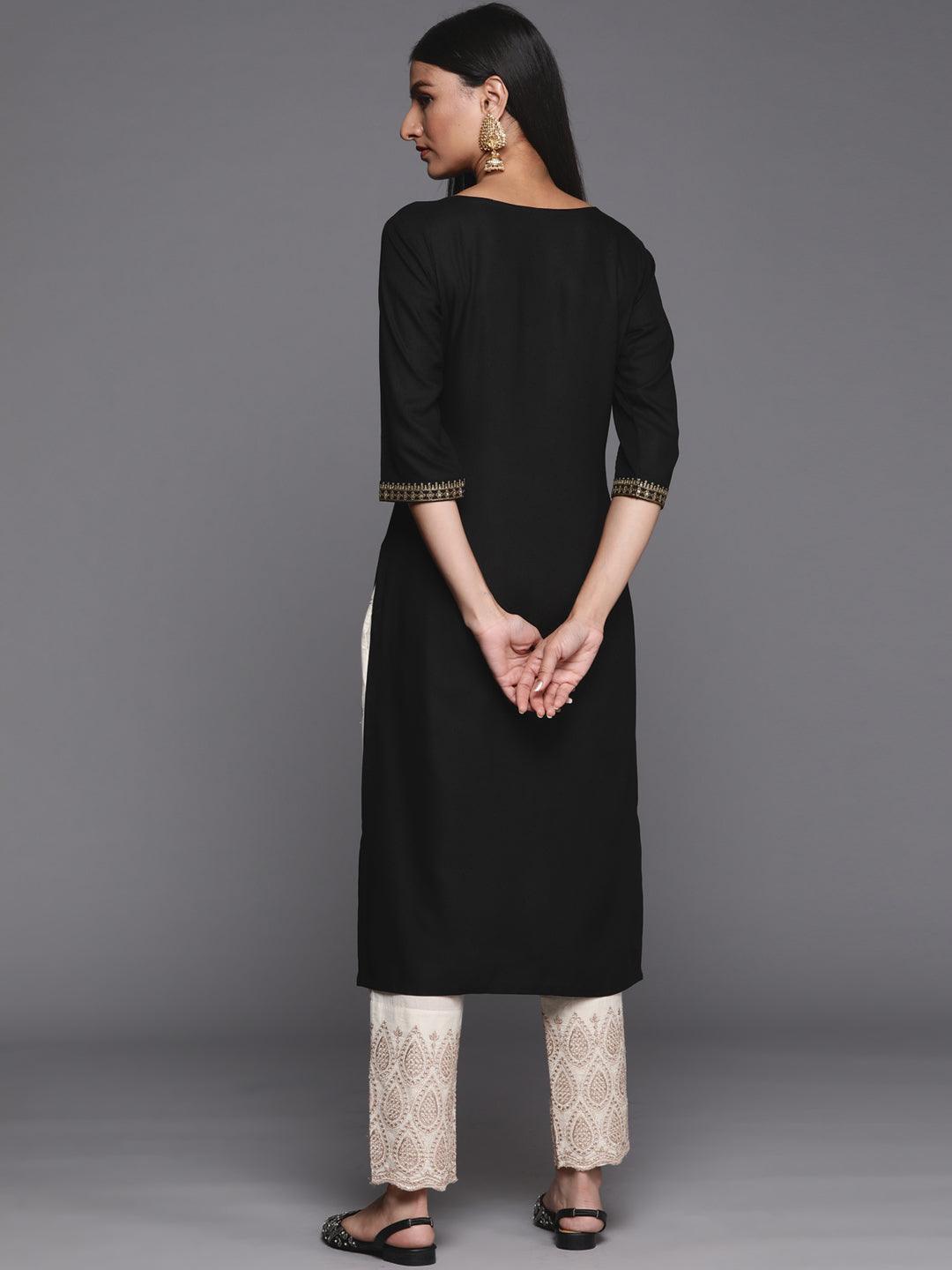 Black Yoke Design Rayon Straight Kurta - ShopLibas