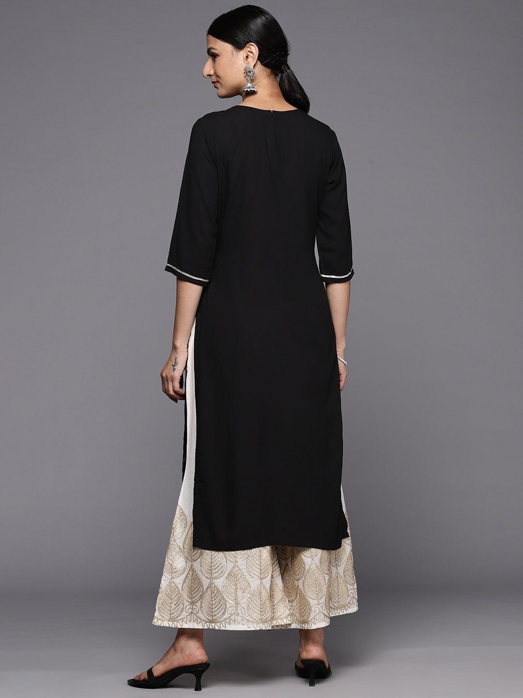 Black Yoke Design Rayon Straight Kurta - ShopLibas