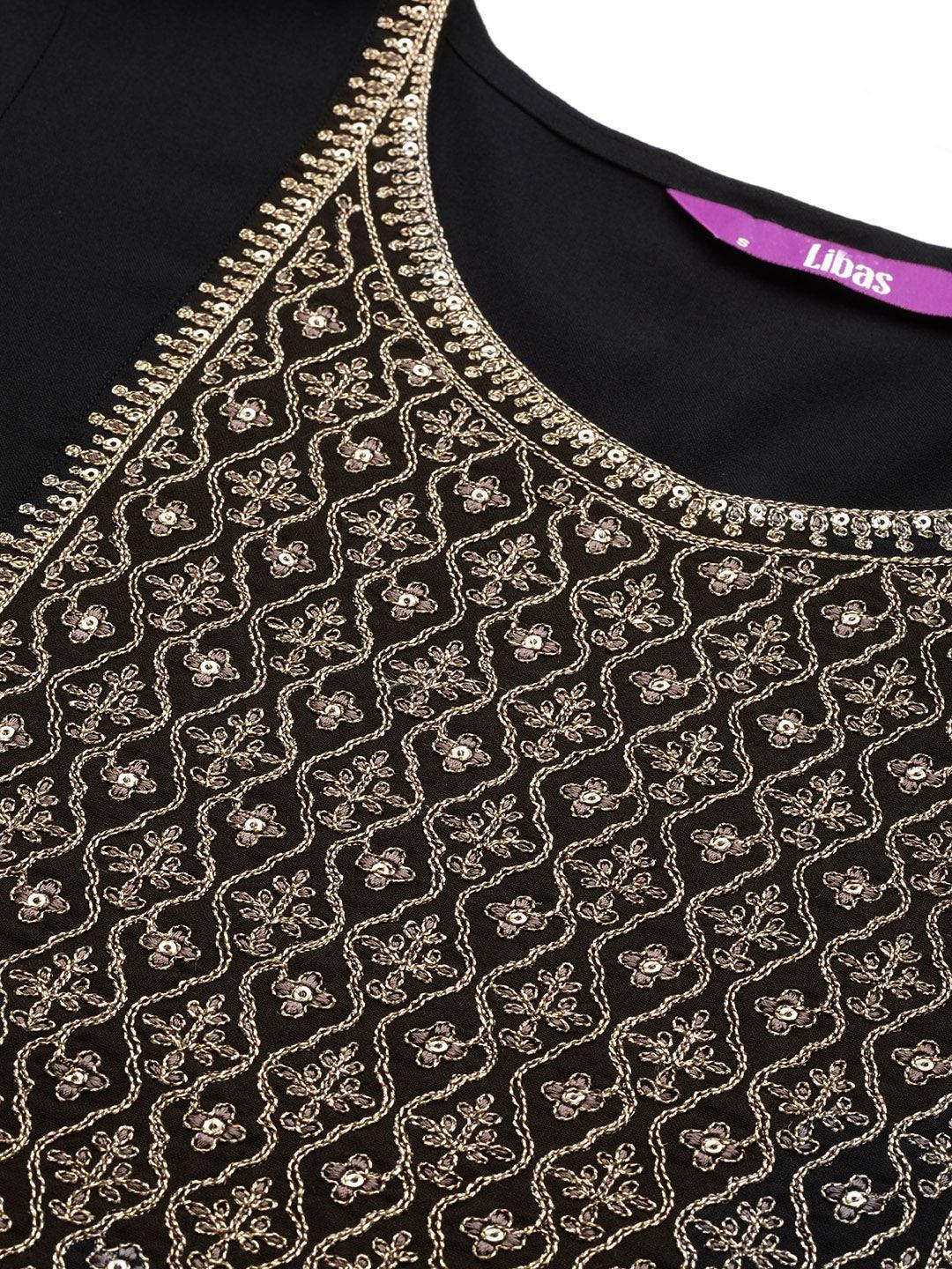 Black Yoke Design Rayon Straight Kurta - ShopLibas