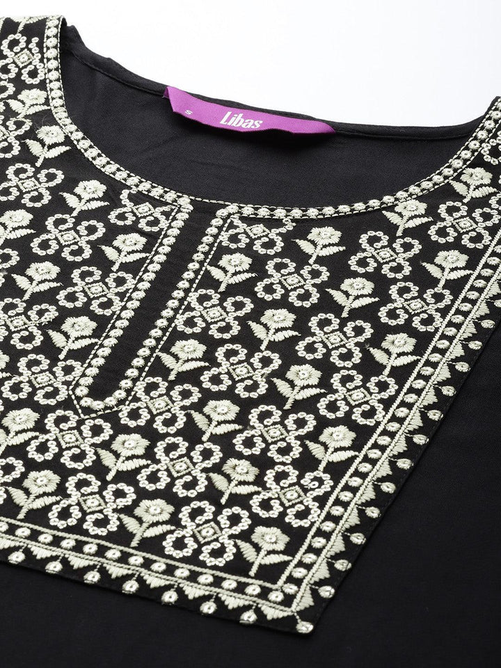 Black Printed Rayon Straight Kurta
