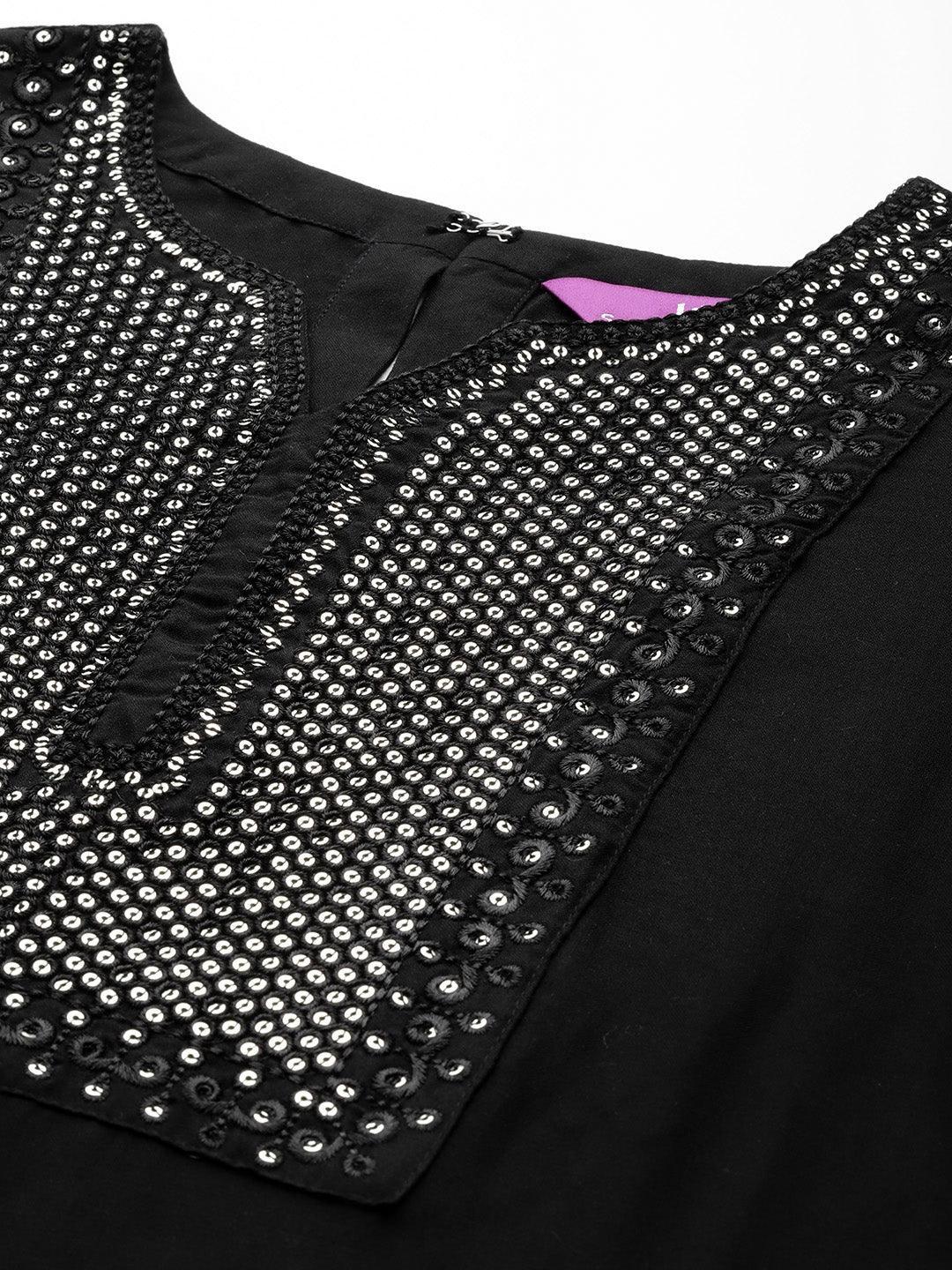 Black Yoke Design Rayon Straight Kurta - ShopLibas