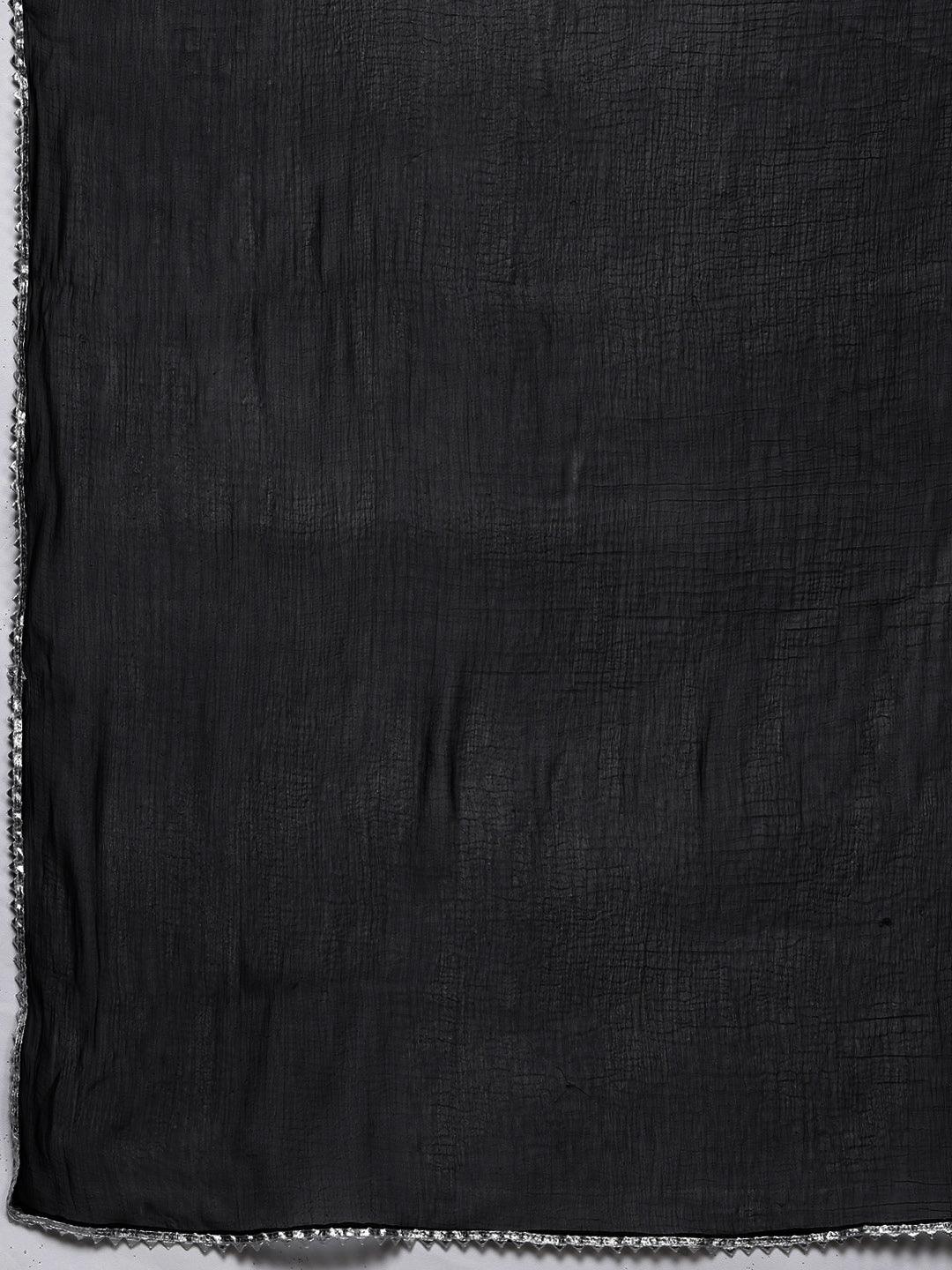 Black Yoke Design Rayon Suit Set - ShopLibas